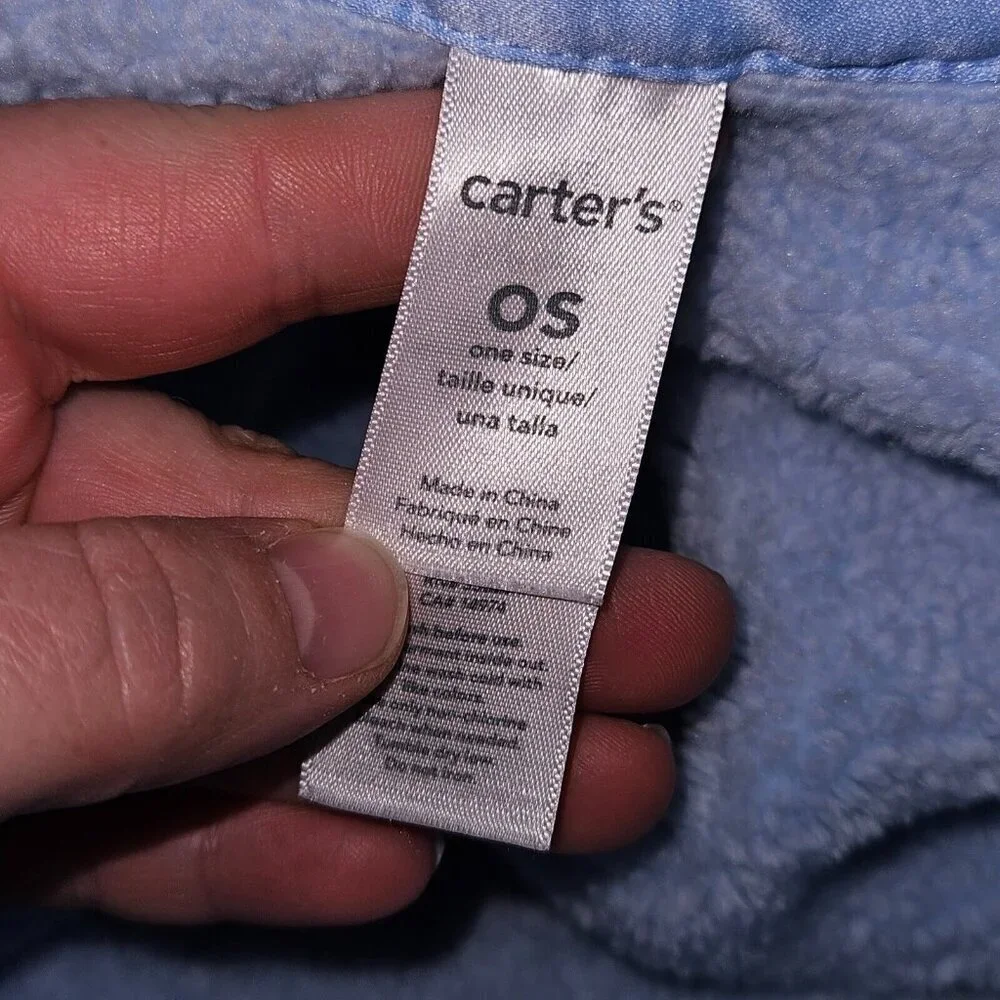 Carter's LITTLE GUY Blue Fleece Baby Blanket Satin Trim White Star 29x40